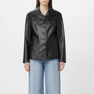 LEATHER‎ LIMITED Womens Coat Size M Black Button Front Zip Out Liner Timeless